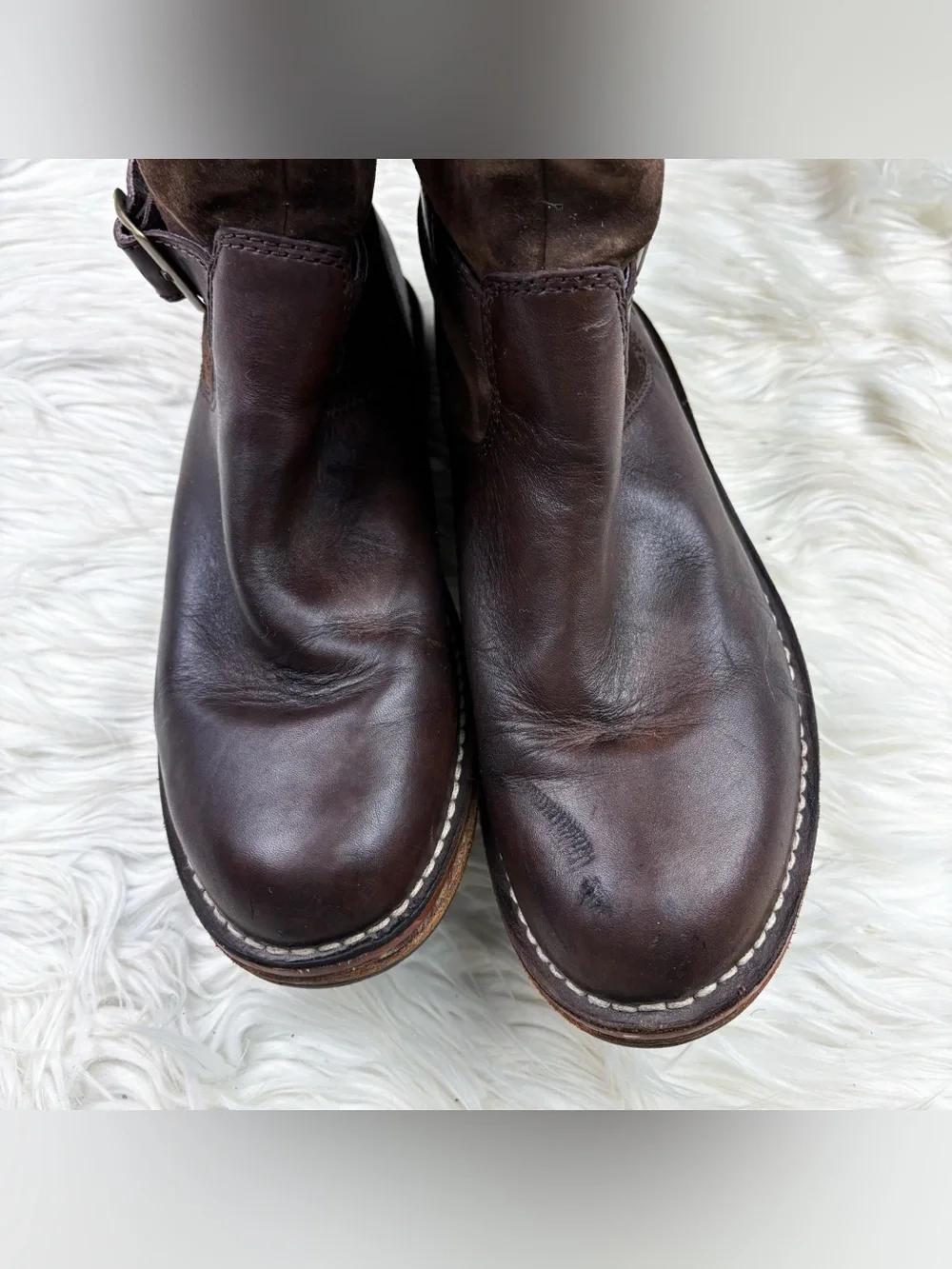 UGG Dunwich Shearling Sherpa Lined Suede Leather Tall Riding Boots Winter Brown
